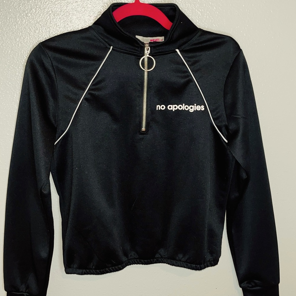black and white light sweater “no apologies” Great for running or working out!